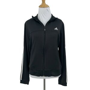 Adidas 3 Stripes Jacket Women's Size M Black Full Zip Athletic Stretch Sweater